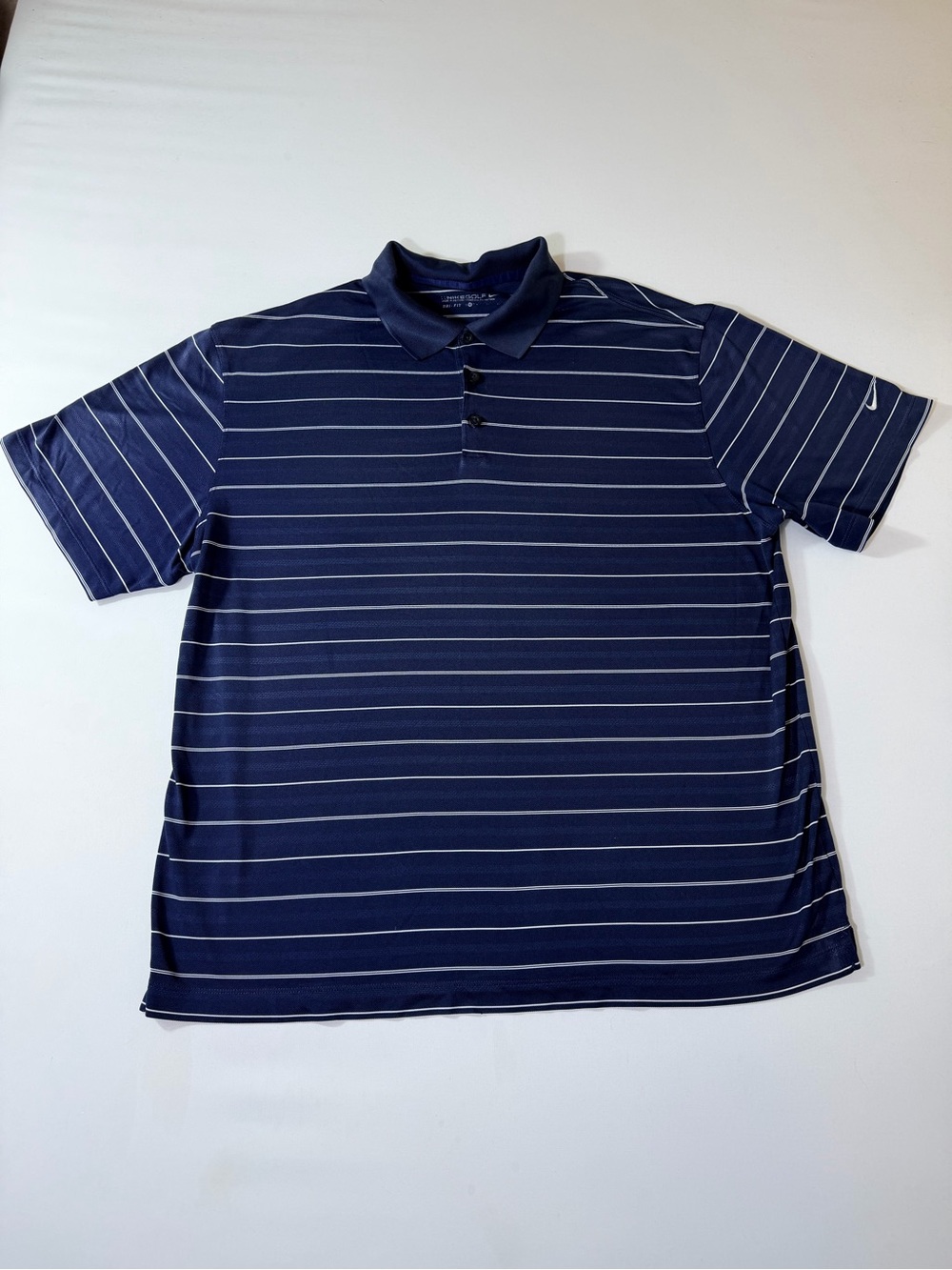 Nike Golf Tour Performance Dri-FIT Polo Mens XL Navy Striped Golf Shirt Swoosh